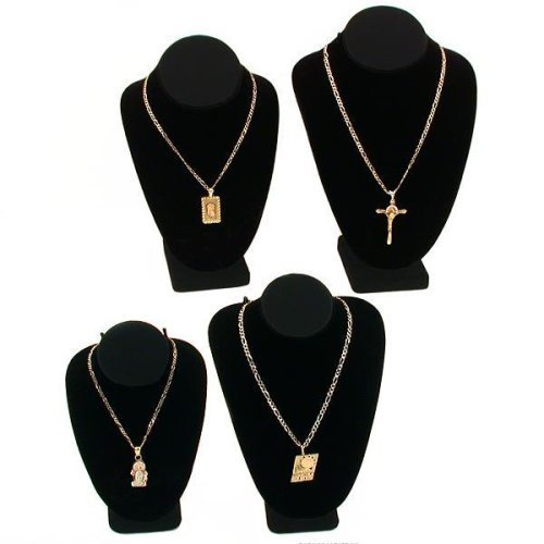 Necklace Jewelry Display Black Velvet Busts Set Stands.  This is a new set of 4 black velvet necklace bust displays.  These displays highlight the beauty of any necklace.  Great for displaying jewelry on your countertops and showc...