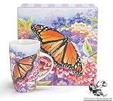 Set Of 4 Beautiful Monarch Butterfly China Mugs/Cups Designed By Artist Kathleen Denis Gift Box Included