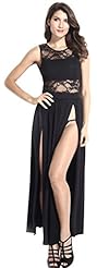 Polyester/Spandex Lace Sheer Slit Backless Sleeveless Club Dress/Party Dress/Maxi Dress 