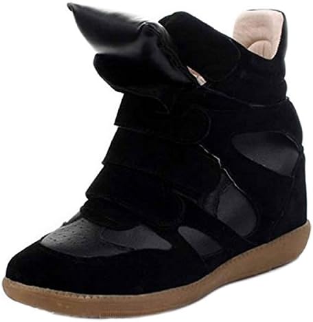 Amanda Gril Women's Black Platform Lace Up Suede Hidden Wedge Sneakers 5 M US