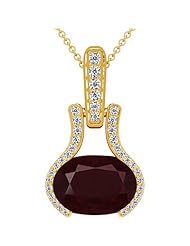 14K Yellow Gold Cushion Cut Ruby And Round Diamond Pendant