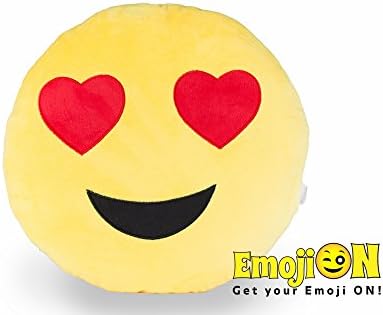Stuffed Plush Emoji Pillow by EmojiON - Round Smiley Emoticon Pillow - Ultra Soft Plush Toy - Cute Bed Pillow, Fun Chair Cushion - Fluffy, Extra Large Pillow - Heart Eyes - 14 inch (35cm)