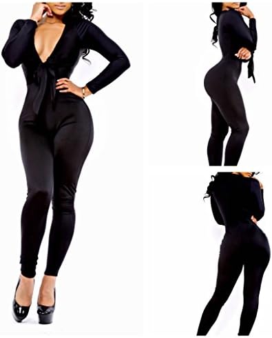 Railway Women's Fashion Womens Deep V Neck Bandage Jumpsuits Romper Playsuit(L ,Black)