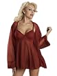 Sexy Bordeaux Red Lingerie Sheer Babydoll Matching Set Coat and Thong