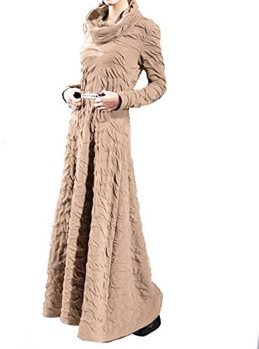 Shanmou Summer New Women's Fashion Slim Fit High Neck Moire Maxi Dress Long Skirt(Apricot,L)