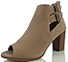 Soda Women's Wilma Faux Nubuck Leather Peep Toe Cut Out Side Buckle Stacked Heel Ankle Bootie