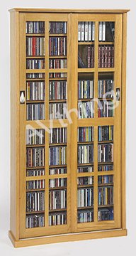 Leslie Dame Glass Sliding 2 Door Multi-Media Storage Cabinet MS-700 Oak