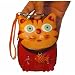 Handmade Genuine Leather Mini Wristlet Purse, Red Kitty & a Little Fish Pattern, Lovely Present Choice.