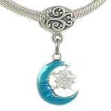 Sterling Silver Enamel BLUE MOON Swarovski Bead Charm fits Pandora Biagi Chamilia Charm Bracelet GIFT BOXED
