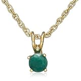 Gold Plated Sterling Silver 4mm Round Emerald Pendant with Light Rope Chain Necklace, 18