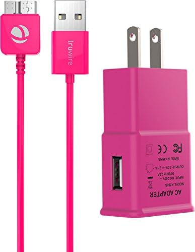 Galaxy S5, Note 3 Cable and Wall Charger Set, Truwire [ USB 3.0 Data Charging Cable and 2.1 AMPER Wall Charger Set ] for Galaxy S5, Galaxy Note 3 (Hot Pink)