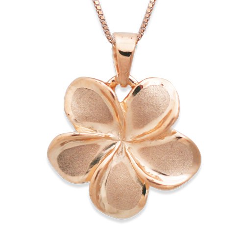 Plumeria Necklace Pendant in 14K Rose Gold with Box Chain-13mm