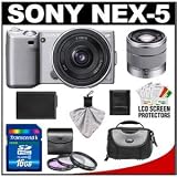 Sony Alpha NEX-5 Digital Camera Body & E 16mm f/2.8 & 18-55mm f/3.5-5.6 OSS Zoom Lens (Silver) with 16GB Card + Battery + Case + Accessory Kit