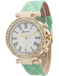 Womens Geneva Roman Numeral Quilted Leather Watch - Mint