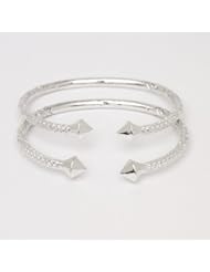 Thick Pyramid Ends .925 Sterling Silver West Indian Bangles (Pair 63 g / Size 7.5)