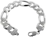 Sterling Silver 14.8 mm (9/16 inch) Heavy Figaro Chain, Nickel Free, 22 in.