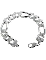 Sterling Silver Italian Figaro Chain Necklaces & Bracelets 15mm very Heavy weight Beveled Edges Nickel Free, sizes 8 - 30 inch