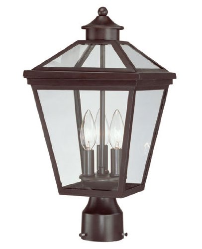 Heritage Ellijay Three-Light Traditional Post Lantern with Clear Glass, Finished in English Bronze