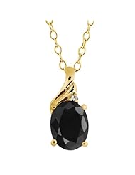 2.55 Ct Oval Black Sapphire White Diamond 18K Yellow Gold Pendant