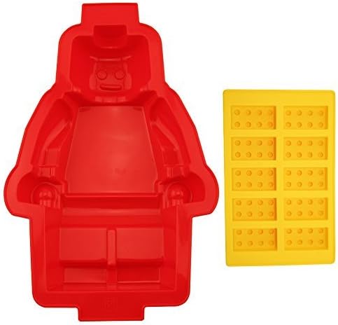 1 Large Figure Silicone Cake Mold&1 Building Bricks Ice Cube Tray or Candy,jelly &Chocolates Silicone Mold for Lego Lovers Color: Red&Yellow Model: (Home & Kitchen)