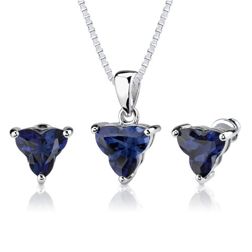 Ultimate Splendor: 10.75 carat Tri Flower Cut Blue Sapphire Pendant Earring Set in Sterling Silver