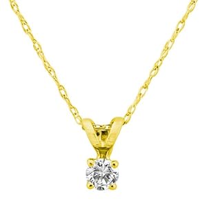 10k Yellow Gold Round Diamond 4-Prong Solitaire Pendant (0.05 ct, I-J Color, I3 Clarity)