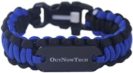 OutNowTech Paracord Survival Bracelet with Whistle and Fire Starter (Black / Blue) - Easy to Carry Emergency Survival Gear Kit - Unravels to Provide 10ft of Paracord 550