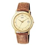 Citizen Mens Gold-Tone Leather Strap Watch #AJ4192-02P by Citizen