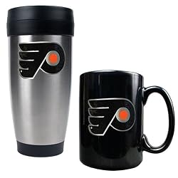 Philadelphia Flyers Stainless Steel Travel Tumbler & Black Ceramic Mug Set - Primary Logo NHL Hockey