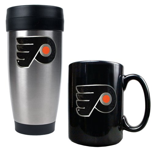 Philadelphia Flyers NHL Stainless Steel Travel Tumbler & Black Ceramic Mug Set - Primary Logo