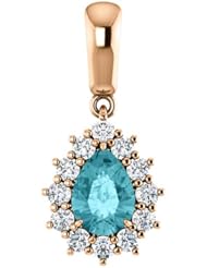 18K Rose Gold 7.00x5.00mm Pear Cut Blue Zircon and Diamond Pendant -- LIFETIME WARRANTY
