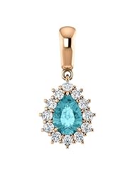 14K Rose Gold 7.00x5.00mm Pear Cut Blue Zircon and Diamond Pendant -- LIFETIME WARRANTY