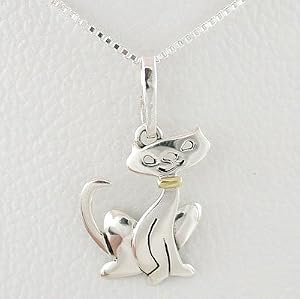 Siamese Cat Pendant in Sterling Silver and Brass on 16" Chain, #8759