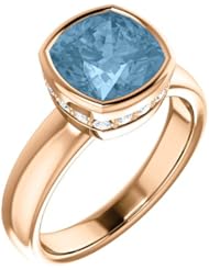 10K Rose Gold 8.00x8.00mm Antique Cushion Cut Sky Blue Topaz and Diamond Ring -- LIFETIME WARRANTY