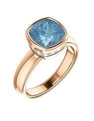 18K Rose Gold 8.00x8.00mm Antique Cushion Cut Sky Blue Topaz and Diamond Ring -- LIFETIME WARRANTY