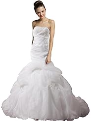 A-line Strapless Mermaid Organza Applique Evening Dress  with a Chapel Train 