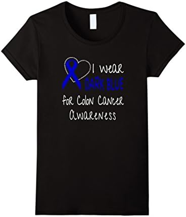 Women's I Wear Dark Blue For Colon Cancer Awareness Ribbon T-Shirt T XL Black