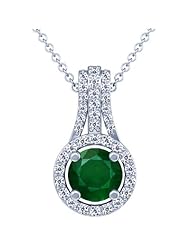 Platinum Round Cut Emerald And Round Diamond Pendant