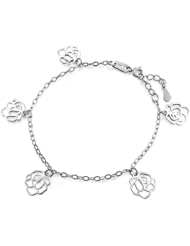 Bling Jewelry 925 Sterling Silver Filigree Rose Flower Charm Bracelet 7.5 Inches