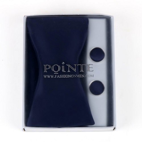 Navy Blue Self Self-tie Tie Bow Tie For Him Cufflinks Hanky Set Christmas gift With Free Box BT1017