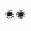 Men's Sterling Silver Earrings with Black Square and Clear CZ - 12 x 12 mm