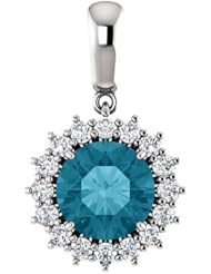 18K White Gold 8.00mm Round Cut London Blue Topaz and Diamond Pendant -- LIFETIME WARRANTY