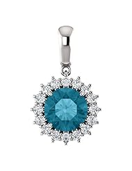10K White Gold 8.00mm Round Cut London Blue Topaz and Diamond Pendant -- LIFETIME WARRANTY