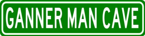 GANNER MAN CAVE Sign - Personalized Aluminum Last Name Street Sign - 6 x 24 Inches