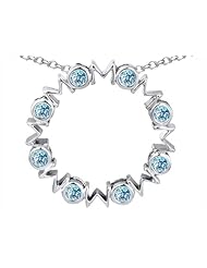 Original Star K (tm) Large MOM Circle Mothers pendant with Round Simulated Aquamarine in 925 Sterling Silver