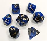 CHESSEX: BLACK & BLUE WITH GOLD GEMINI DICE SEVEN PIECE SET