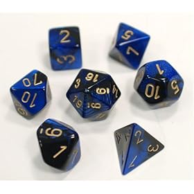 CHESSEX: BLACK & BLUE WITH GOLD GEMINI DICE SEVEN PIECE SET