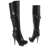 Damen Schuhe, STIEFEL, HIGH HEELS PLATEAU IN LEDER OPTIK, CA-01, Synthetik in hochwertiger Leder Optik