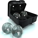 Chillz Ice Ball Maker Mold - Black Flexible Silicone Ice Tray - Molds 4 X 4.5cm Round Ice Ball Spheres