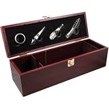 5-Piece Cherry Tone Wood Wine Basics Set with Corkscrew and Gift Box